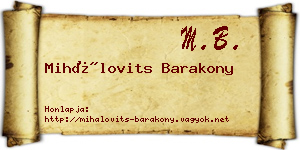 Mihálovits Barakony névjegykártya
